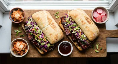 Vegan Korean BBQ "Rib" and Coleslaw Heros