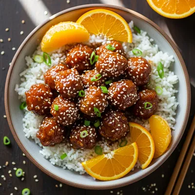 Vegan Orange Chicken Style Seitan with White Rice