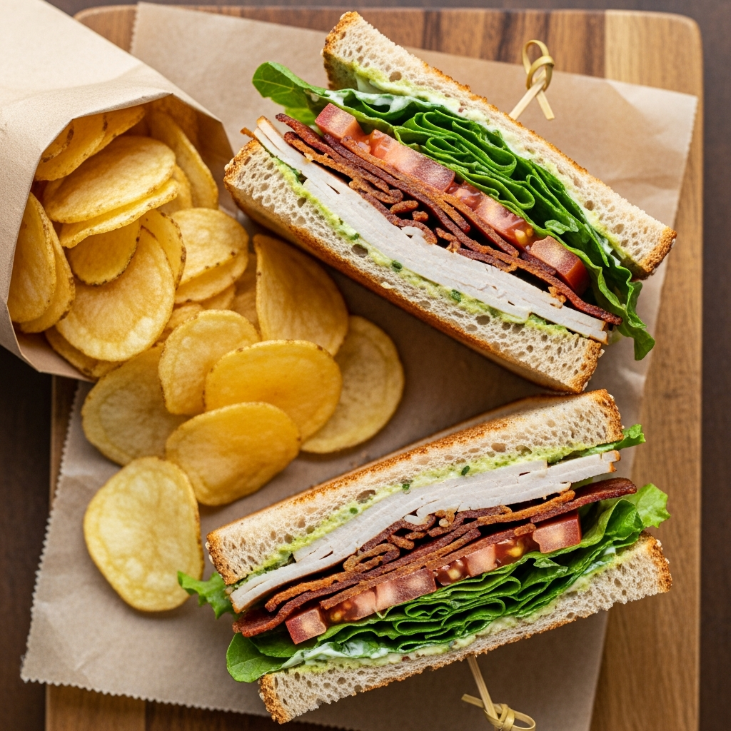 Vegan 'Pub-Sub' Turkey Bacon Club Sandwich