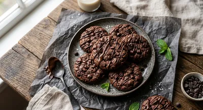 Vegan Double Chocolate Chip Cookies with Baked-On Chocolate Drizzle