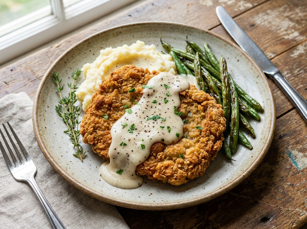 Vegan Country Fried Steak with White Pepper Gravy