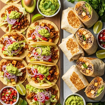 Vegan Lentil and Tofu Tacos and Burritos
