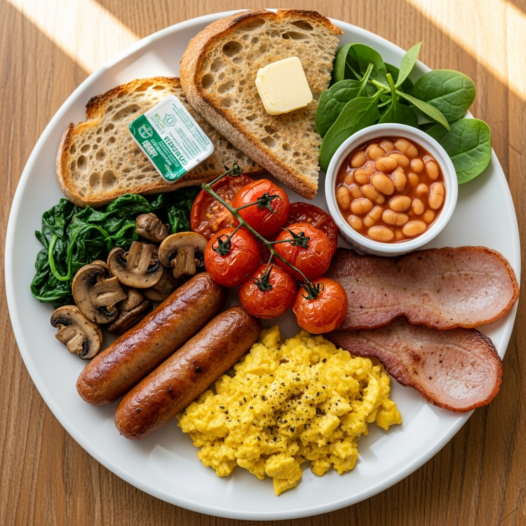 Vegan English Breakfast with Oven-Dried Tomatoes