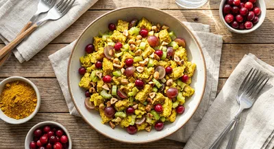 Curried Tempeh Salad with Cranberries and Red Grapes