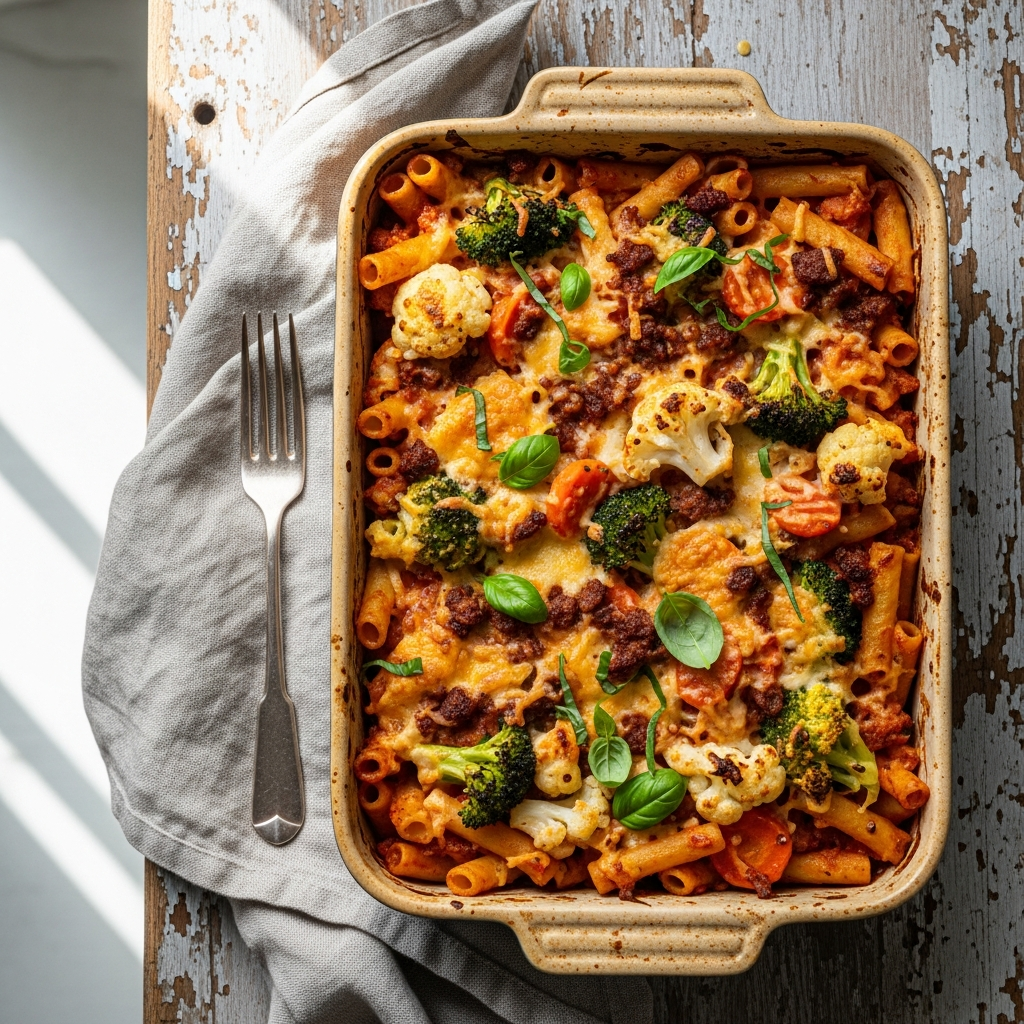 Vegan Baked Ziti with Beyond Meat and Normandy Vegetables